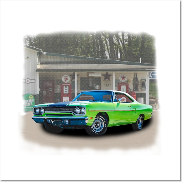 1970  Roadrunner in our filling station series on front and back Wall Art by Permages LLC